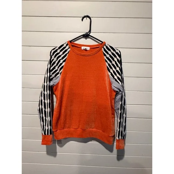 THML Orange Mixed Media Striped Ikat Long Sleeve Sweatshirt Small PTM1644-2-R - Picture 1 of 7